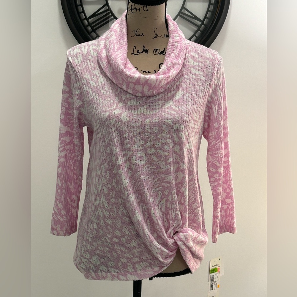 Ruby Rd small orchid & white animal print lightweight cowl neck sweater …